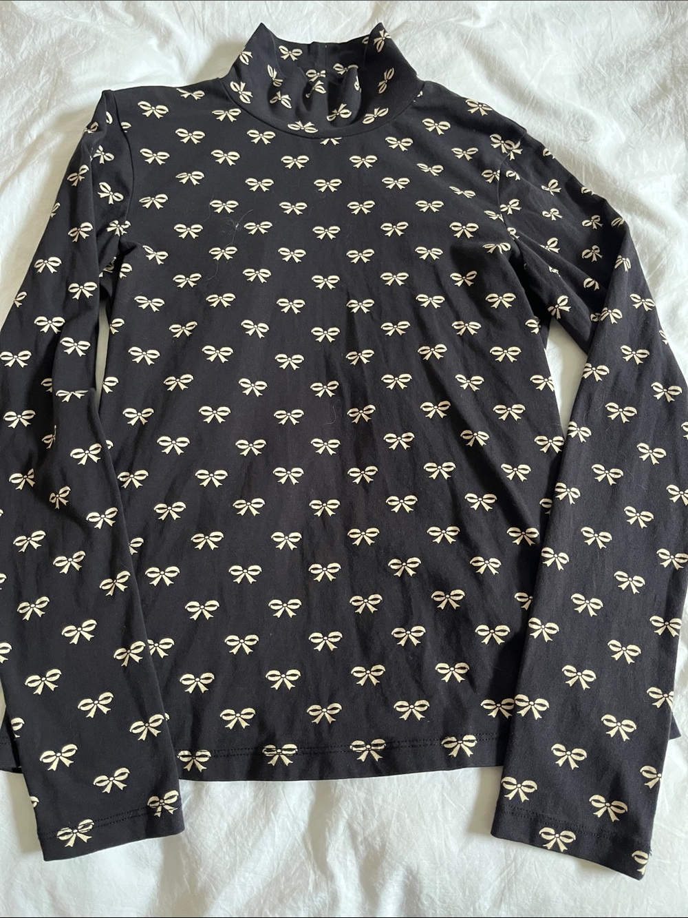 Maeve Printed Long-Sleeve Turtleneck Top from Anthropologie Bow novelty Print